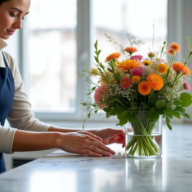 Team member handling flowers with care